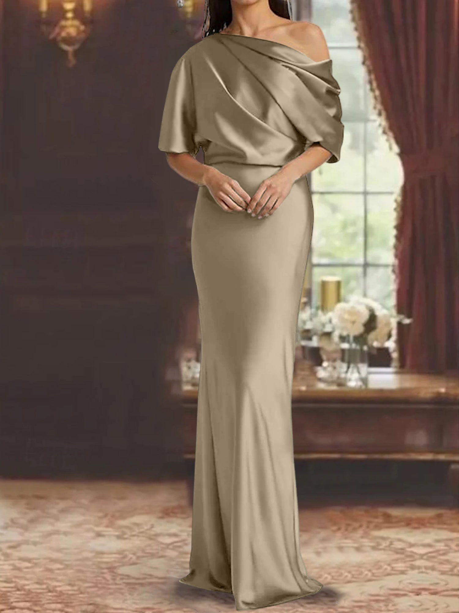 One-Shoulder Column Gown for the Mother of the Bride-BMbridal