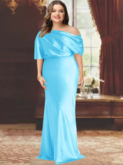 One-Shoulder Plus Size Floor-Length Sheath Mother of the Bride Dress with Ruffles
