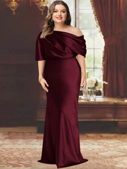 One-Shoulder Plus Size Floor-Length Sheath Mother of the Bride Dress with Ruffles