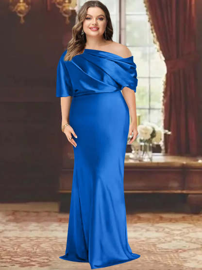 One-Shoulder Plus Size Floor-Length Sheath Mother of the Bride Dress with Ruffles