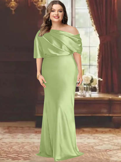 One-Shoulder Plus Size Floor-Length Sheath Mother of the Bride Dress with Ruffles