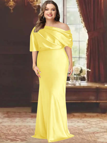 One-Shoulder Plus Size Floor-Length Sheath Mother of the Bride Dress with Ruffles