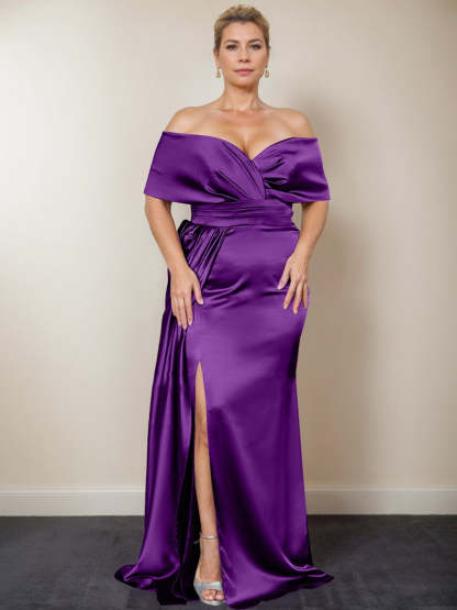 Plus Size Off-the-Shoulder Mother of the Bride Trumpet/Mermaid Dress with Side Split