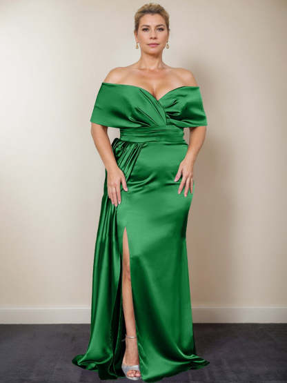 Plus Size Off-the-Shoulder Mother of the Bride Trumpet/Mermaid Dress with Side Split
