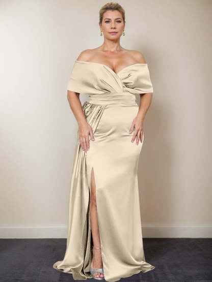 Plus Size Off-the-Shoulder Mother of the Bride Trumpet/Mermaid Dress with Side Split