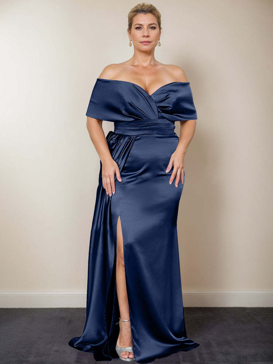 Plus Size Off-the-Shoulder Mother of the Bride Trumpet/Mermaid Dress with Side Split
