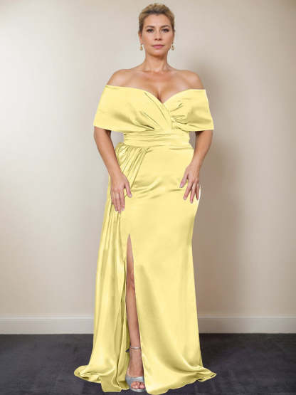 Plus Size Off-the-Shoulder Mother of the Bride Trumpet/Mermaid Dress with Side Split