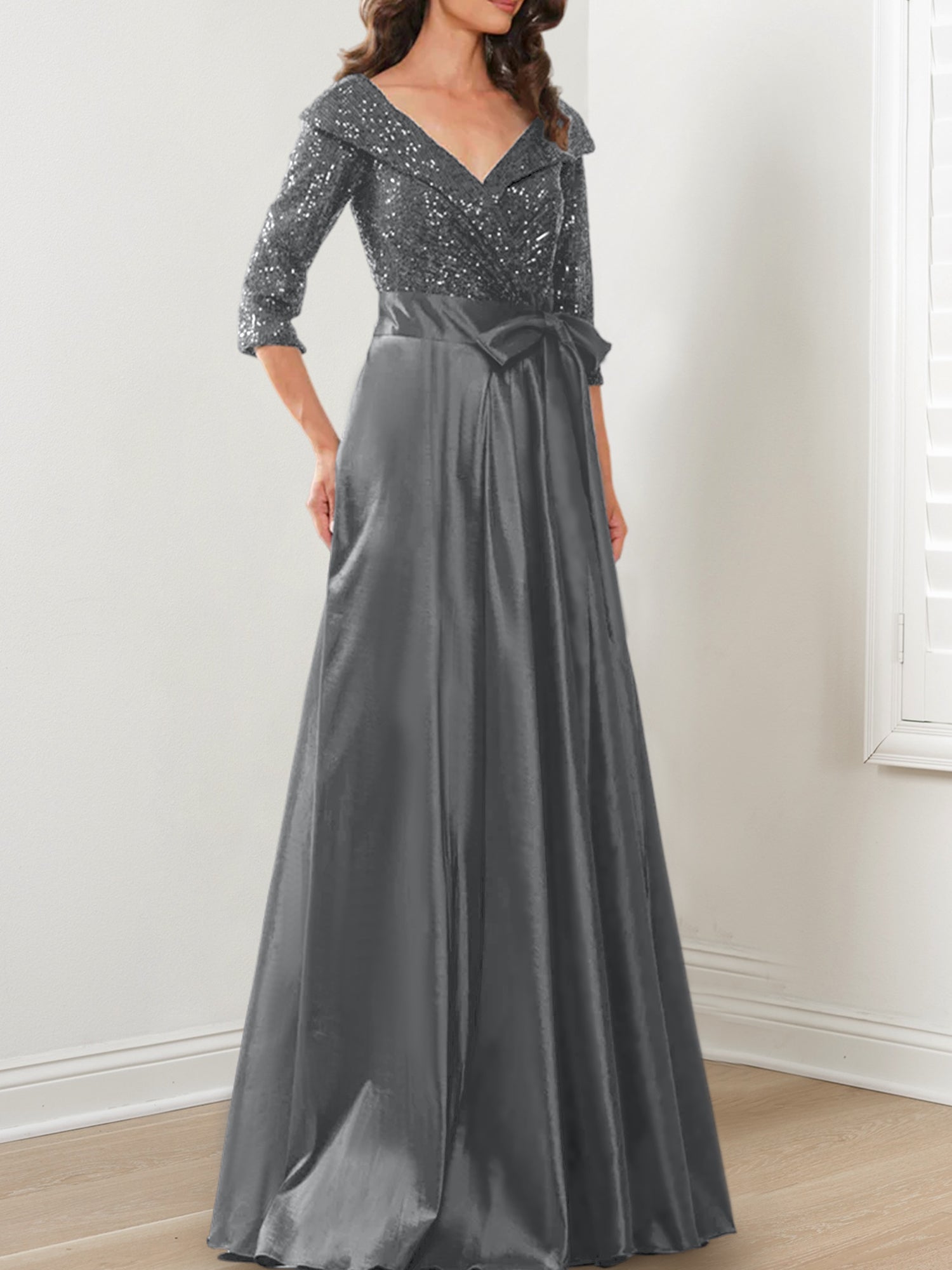 V-Neck A-Line Princess Gown for the Mother of the Bride-BMbridal