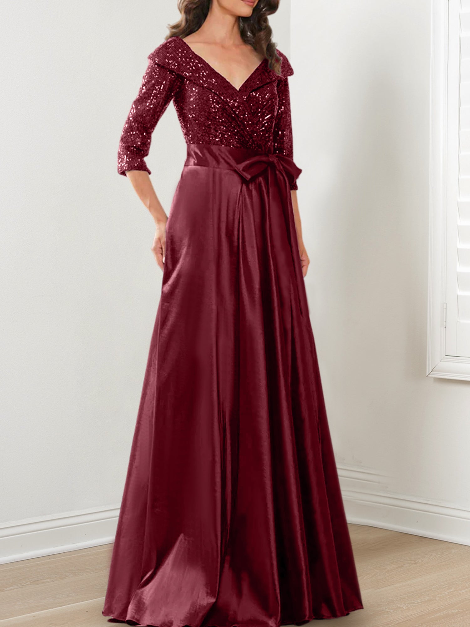 V-Neck A-Line Princess Gown for the Mother of the Bride-BMbridal