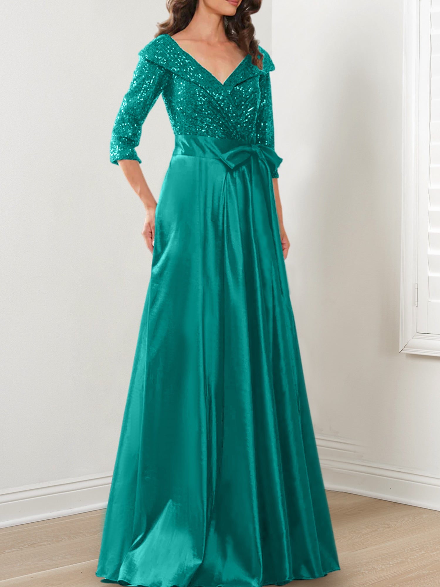 V-Neck A-Line Princess Gown for the Mother of the Bride-BMbridal