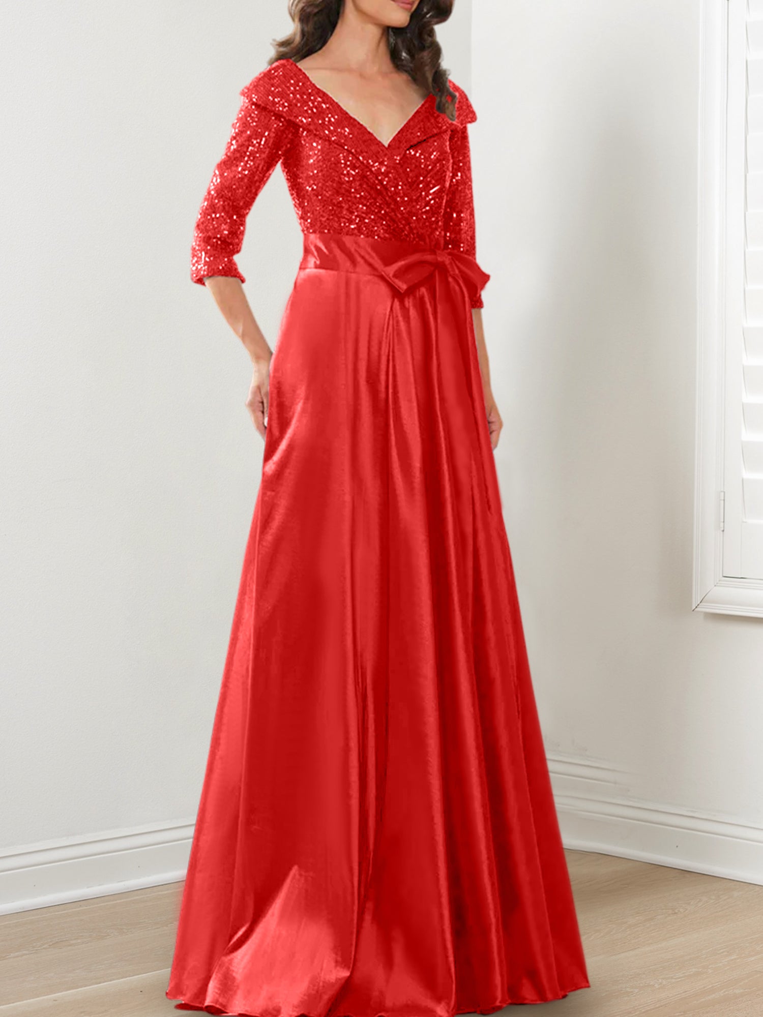 V-Neck A-Line Princess Gown for the Mother of the Bride-BMbridal