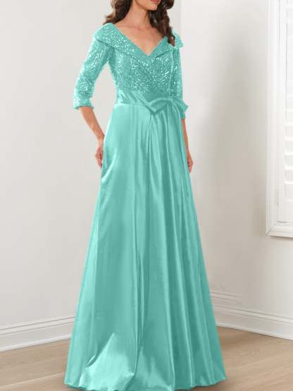 V-Neck A-Line Princess Gown for the Mother of the Bride-BMbridal