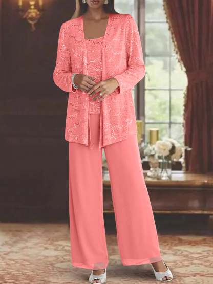 Sequined Chiffon Pantsuits for the Mother of the Bride with Jacket-BMbridal