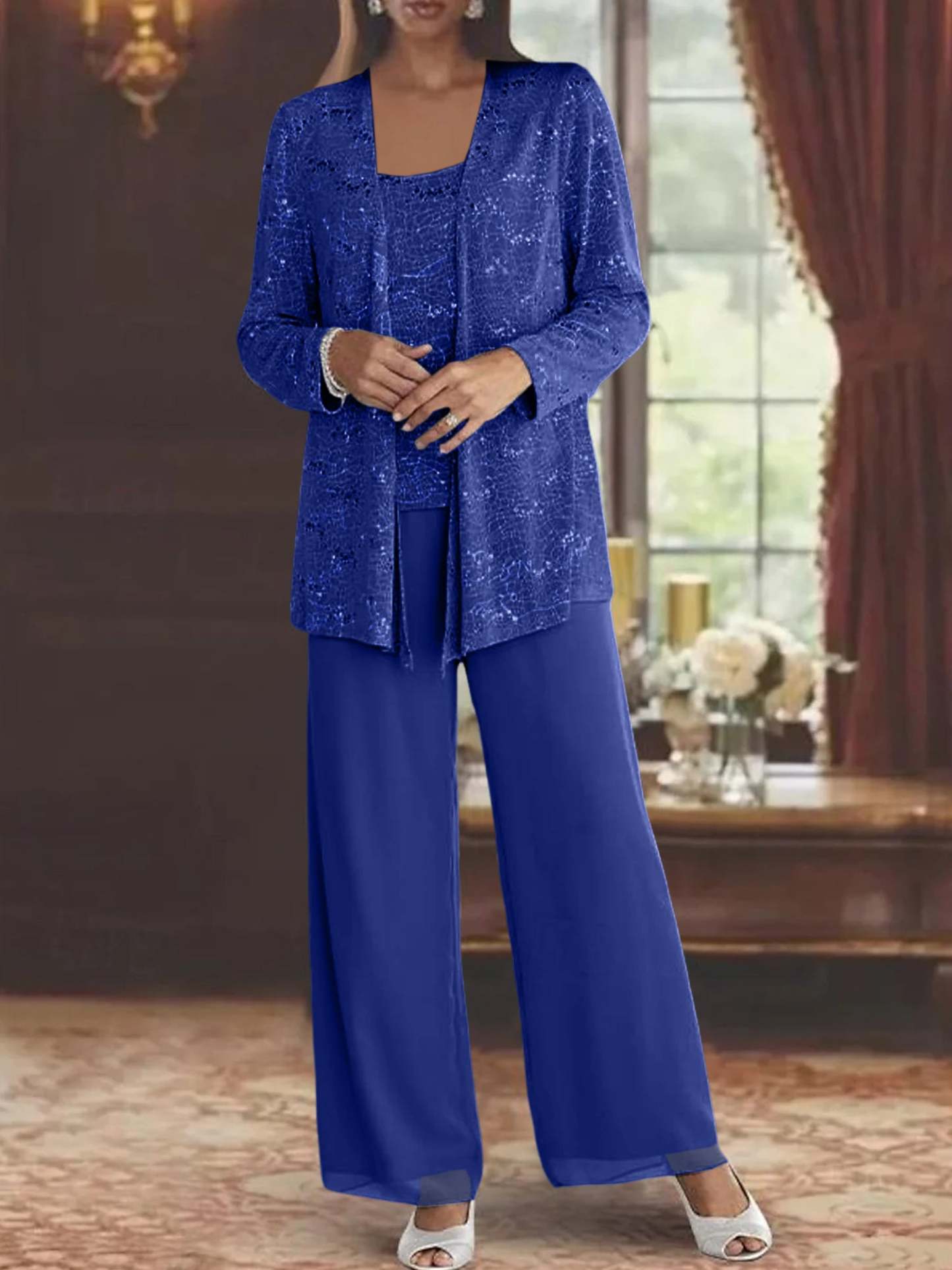 Sequined Chiffon Pantsuits for the Mother of the Bride with Jacket-BMbridal