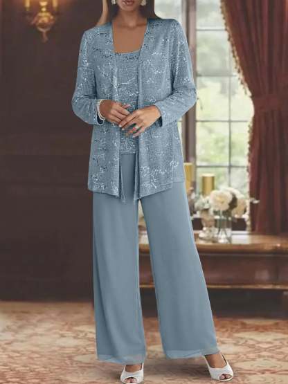 Sequined Chiffon Pantsuits for the Mother of the Bride with Jacket-BMbridal