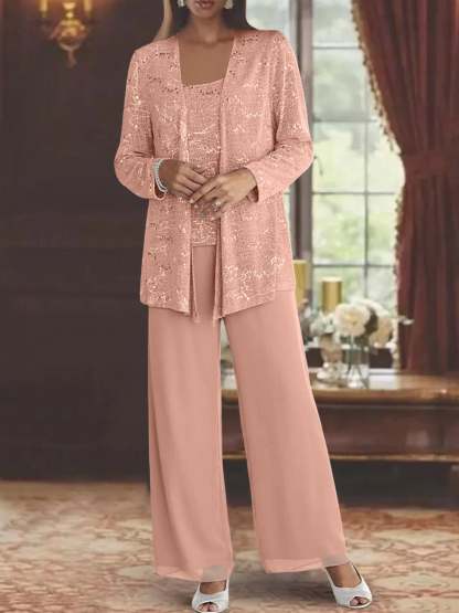 Sequined Chiffon Pantsuits for the Mother of the Bride with Jacket-BMbridal