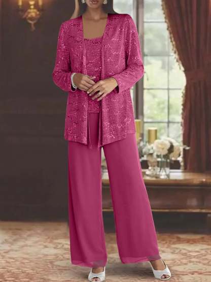 Sequined Chiffon Pantsuits for the Mother of the Bride with Jacket-BMbridal
