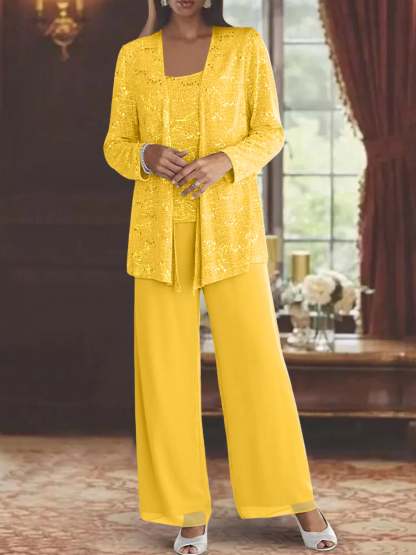 Sequined Chiffon Pantsuits for the Mother of the Bride with Jacket-BMbridal