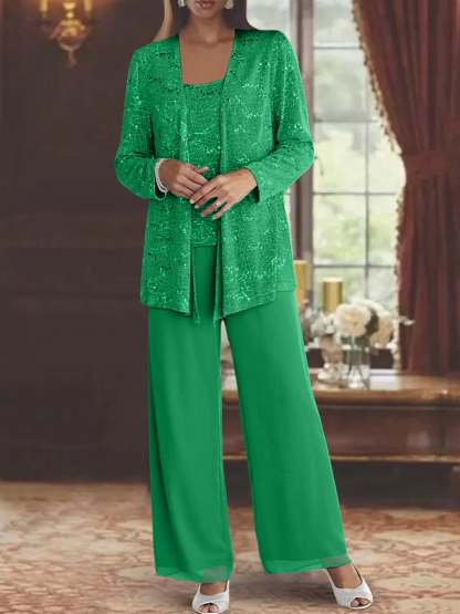 Sequined Chiffon Pantsuits for the Mother of the Bride with Jacket-BMbridal