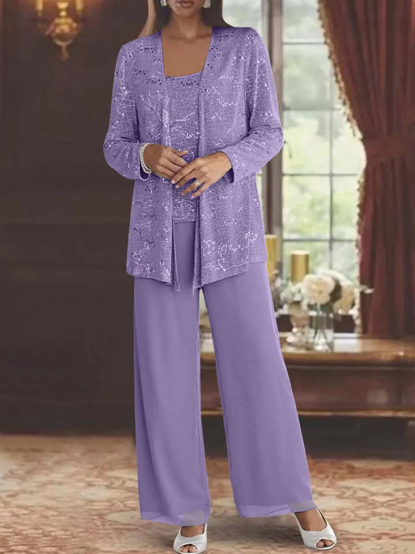 Sequined Chiffon Pantsuits for the Mother of the Bride with Jacket-BMbridal