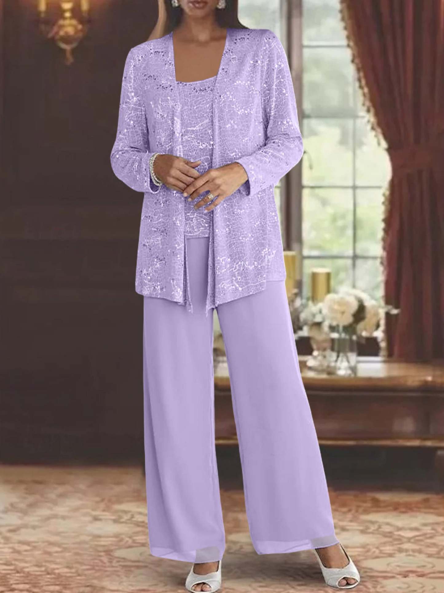 Sequined Chiffon Pantsuits for the Mother of the Bride with Jacket-BMbridal