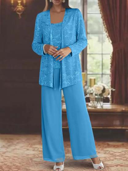 Sequined Chiffon Pantsuits for the Mother of the Bride with Jacket-BMbridal