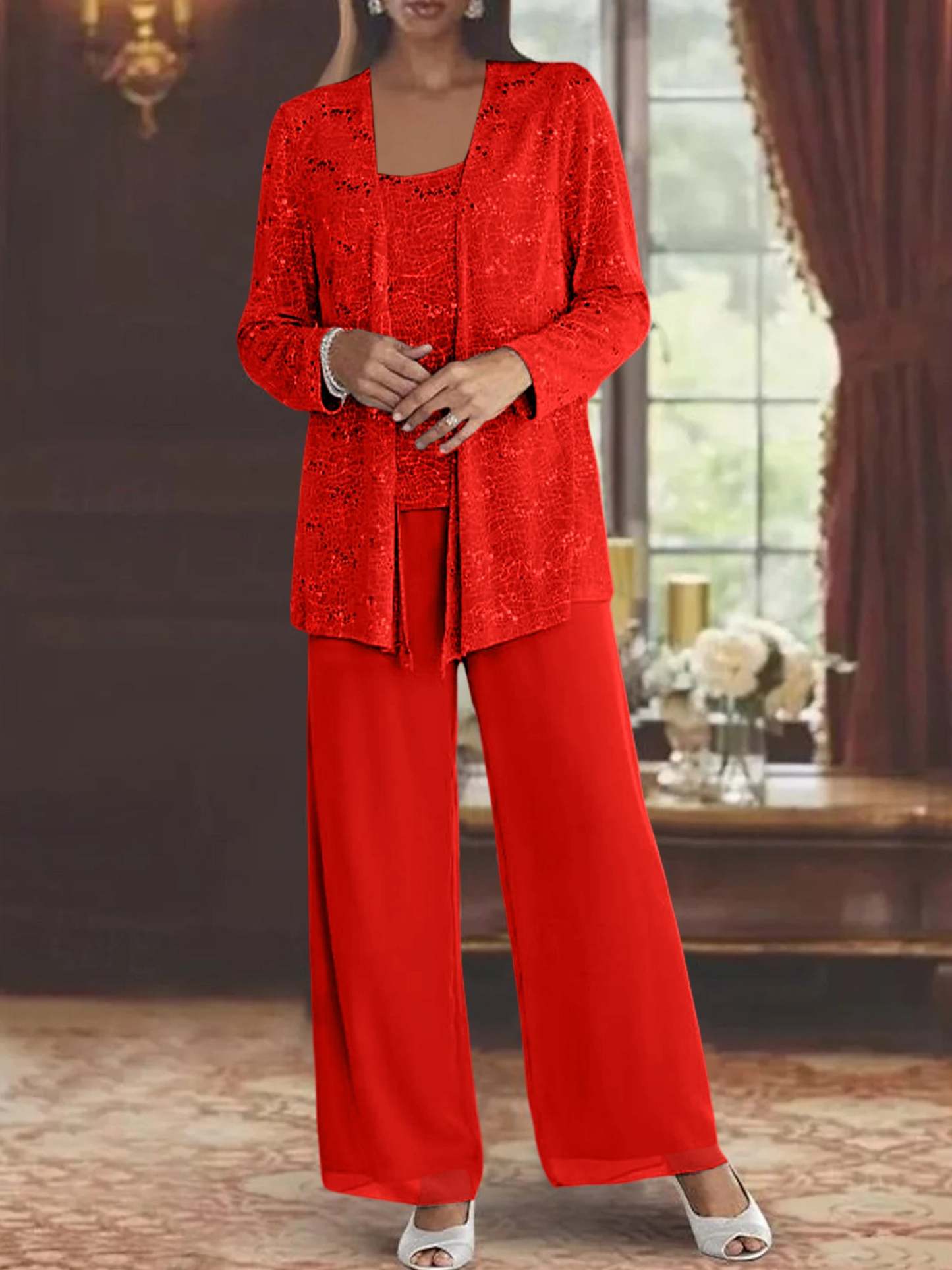 Sequined Chiffon Pantsuits for the Mother of the Bride with Jacket-BMbridal