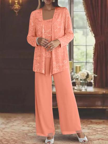 Sequined Chiffon Pantsuits for the Mother of the Bride with Jacket-BMbridal