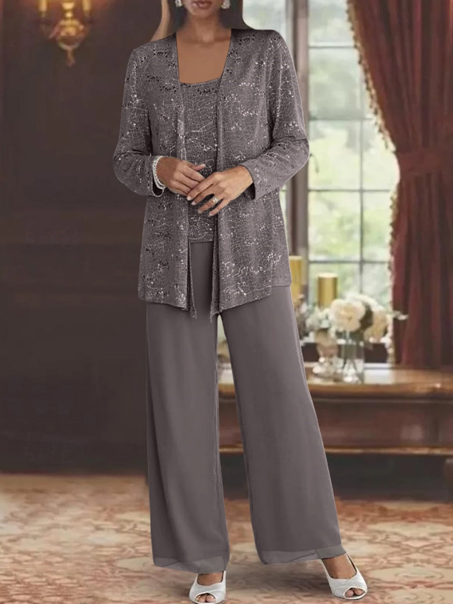 Sequined Chiffon Pantsuits for the Mother of the Bride with Jacket-BMbridal