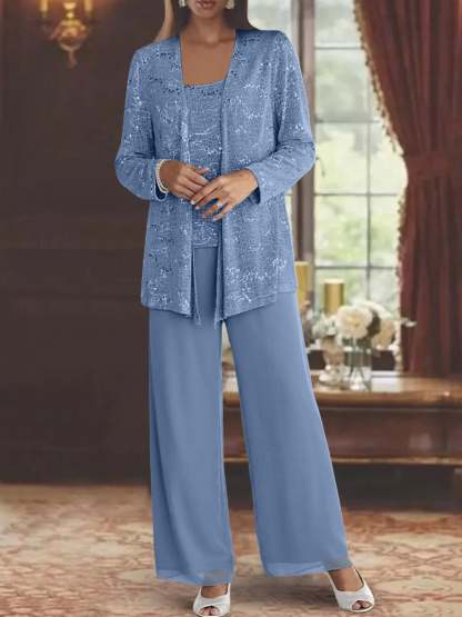 Sequined Chiffon Pantsuits for the Mother of the Bride with Jacket-BMbridal