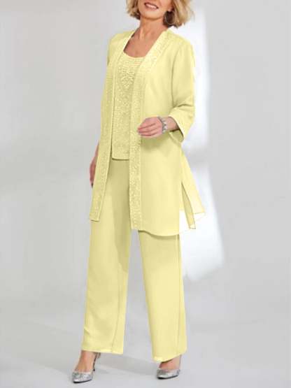 Ankle-Length Chiffon Mother of the Bride Pantsuit with Jacket in Scoop Style-BMbridal