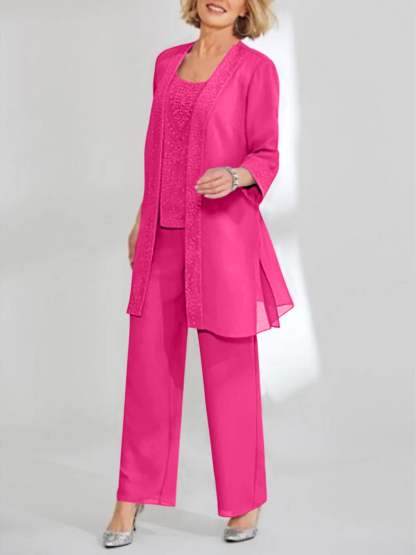 Ankle-Length Chiffon Mother of the Bride Pantsuit with Jacket in Scoop Style-BMbridal
