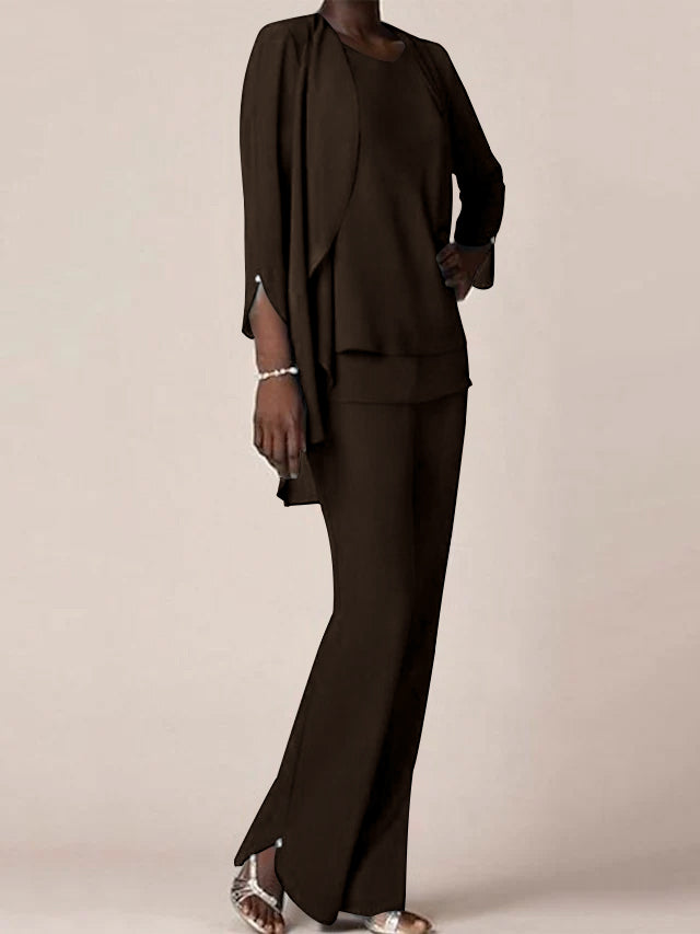 Floor-Length V-Neck Chiffon Pantsuit with Ruffles for the Mother of the Bride-BMbridal