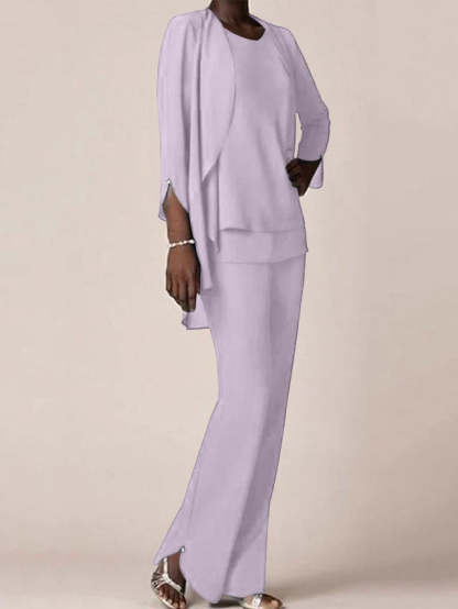 Floor-Length V-Neck Chiffon Pantsuit with Ruffles for the Mother of the Bride-BMbridal