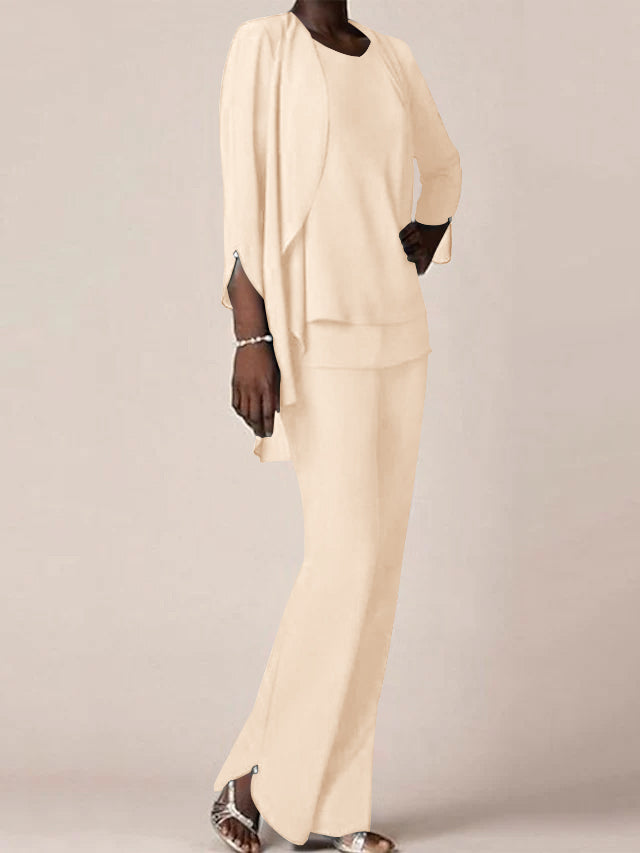 Floor-Length V-Neck Chiffon Pantsuit with Ruffles for the Mother of the Bride-BMbridal