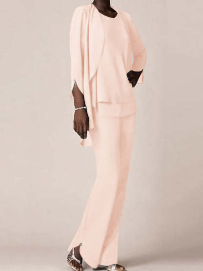 Floor-Length V-Neck Chiffon Pantsuit with Ruffles for the Mother of the Bride-BMbridal