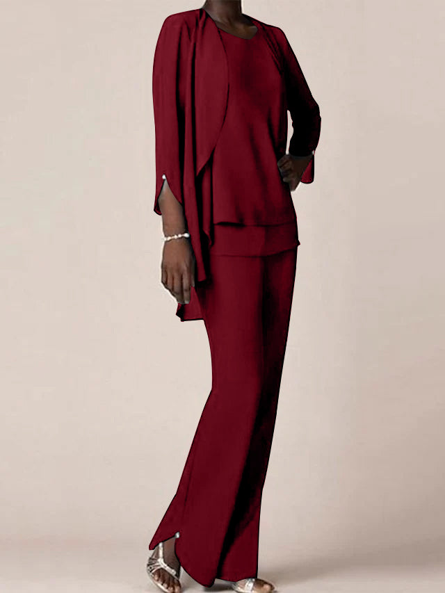 Floor-Length V-Neck Chiffon Pantsuit with Ruffles for the Mother of the Bride-BMbridal