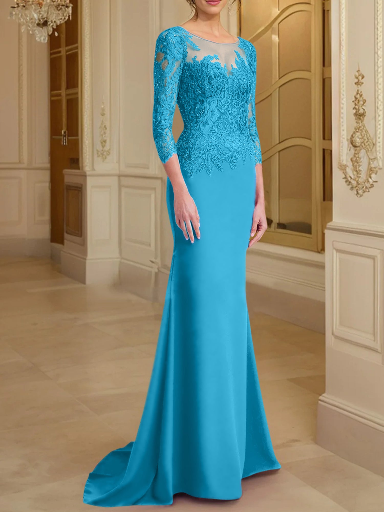 Long-Sleeved Lace Mother of the Bride Dresses in Trumpet/Mermaid Silhouette-BMbridal