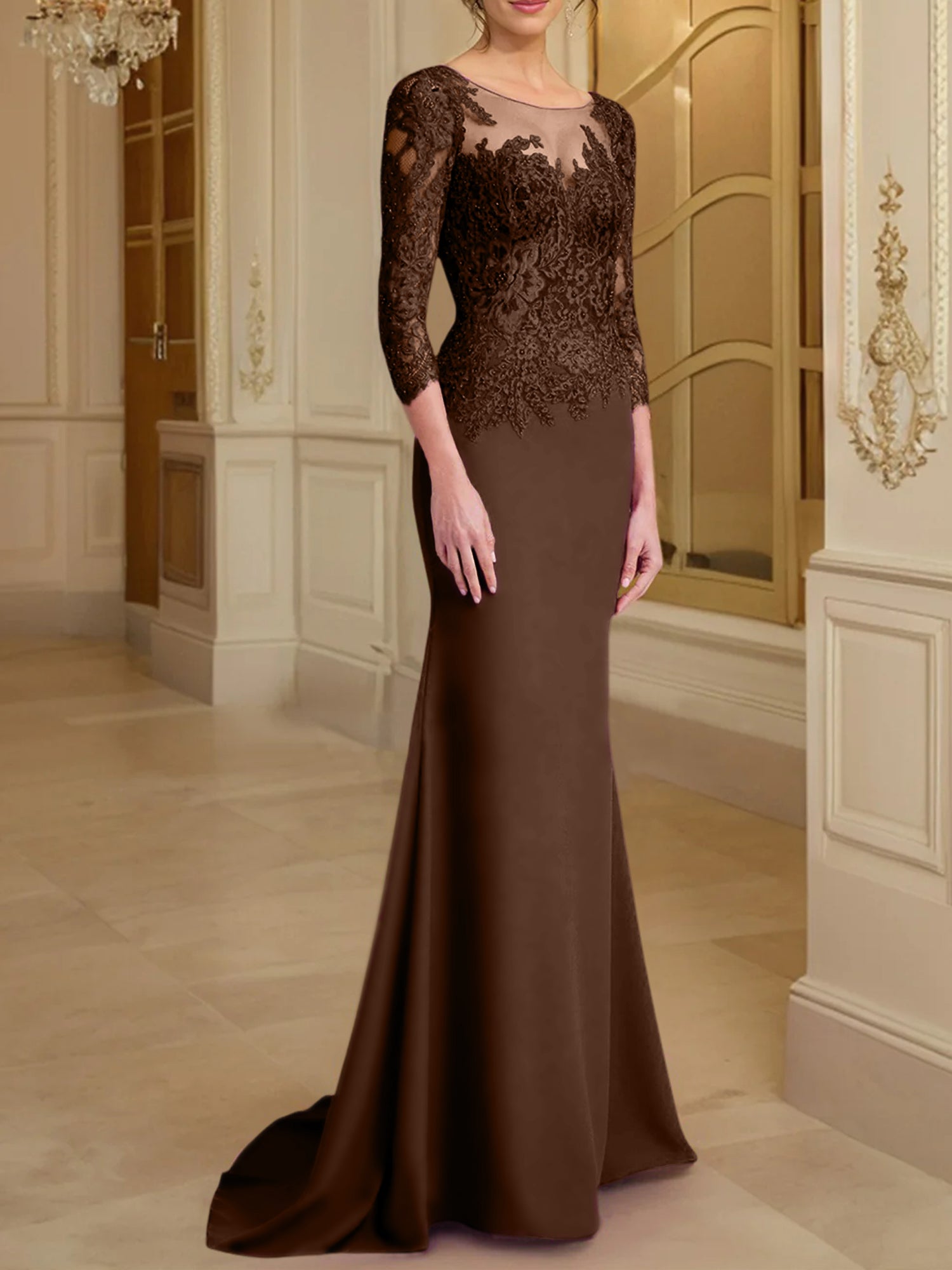 Long-Sleeved Lace Mother of the Bride Dresses in Trumpet/Mermaid Silhouette-BMbridal