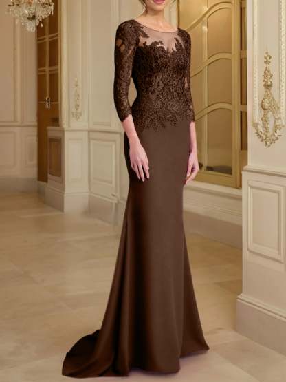 Long-Sleeved Lace Mother of the Bride Dresses in Trumpet/Mermaid Silhouette-BMbridal