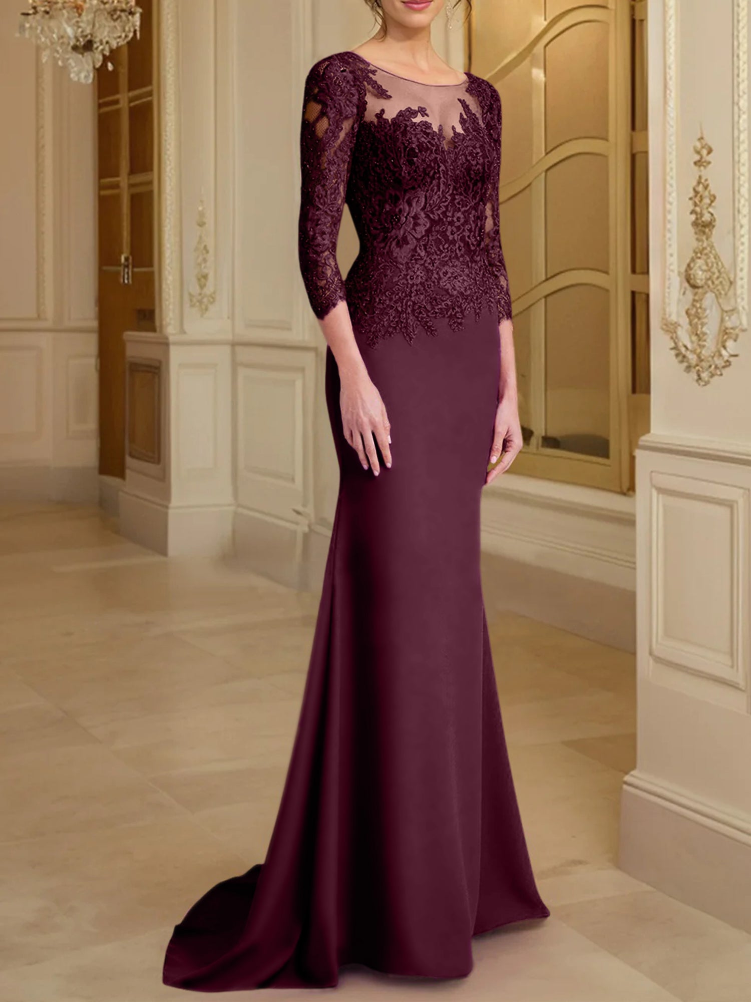 Long-Sleeved Lace Mother of the Bride Dresses in Trumpet/Mermaid Silhouette-BMbridal