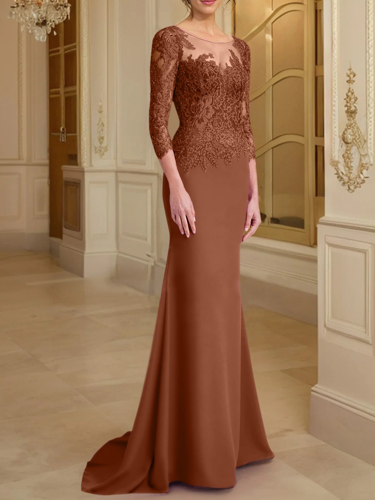 Long-Sleeved Lace Mother of the Bride Dresses in Trumpet/Mermaid Silhouette-BMbridal