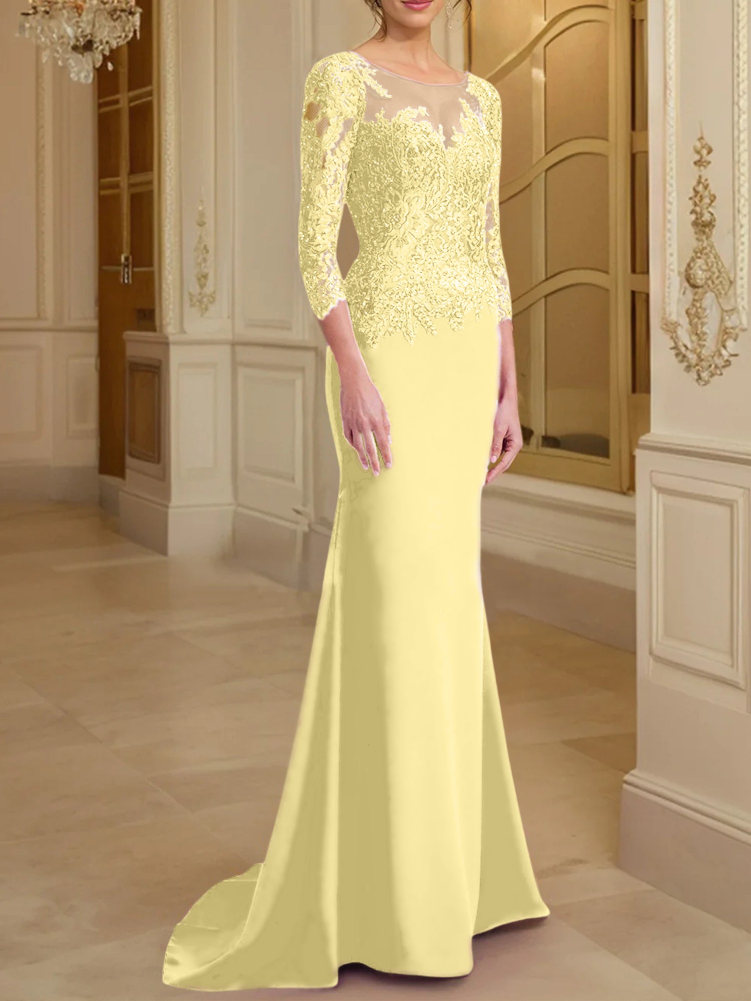 Long-Sleeved Lace Mother of the Bride Dresses in Trumpet/Mermaid Silhouette-BMbridal