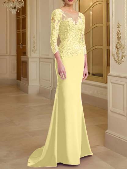 Long-Sleeved Lace Mother of the Bride Dresses in Trumpet/Mermaid Silhouette-BMbridal