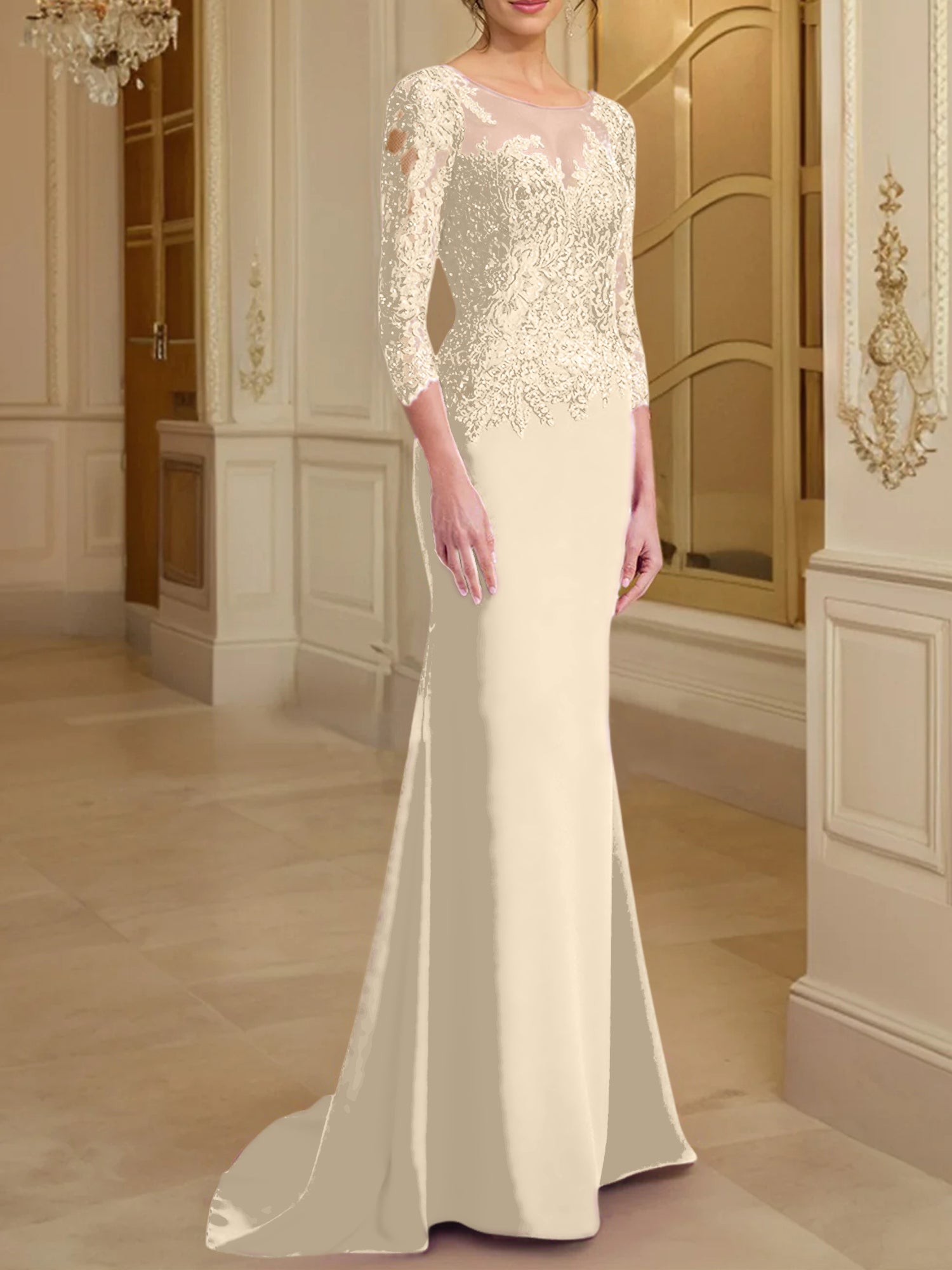 Long-Sleeved Lace Mother of the Bride Dresses in Trumpet/Mermaid Silhouette-BMbridal