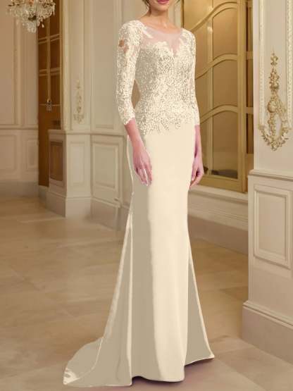 Long-Sleeved Lace Mother of the Bride Dresses in Trumpet/Mermaid Silhouette-BMbridal