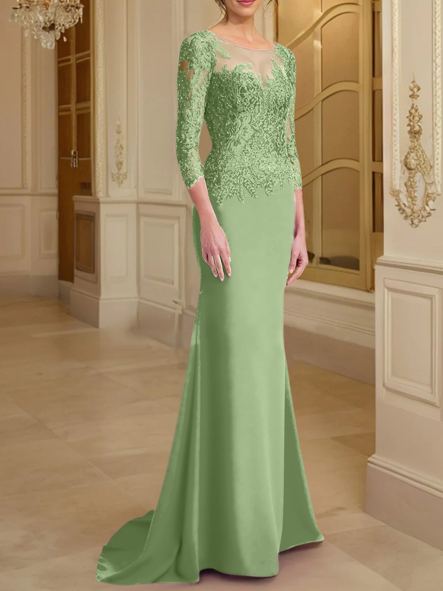 Long-Sleeved Lace Mother of the Bride Dresses in Trumpet/Mermaid Silhouette-BMbridal
