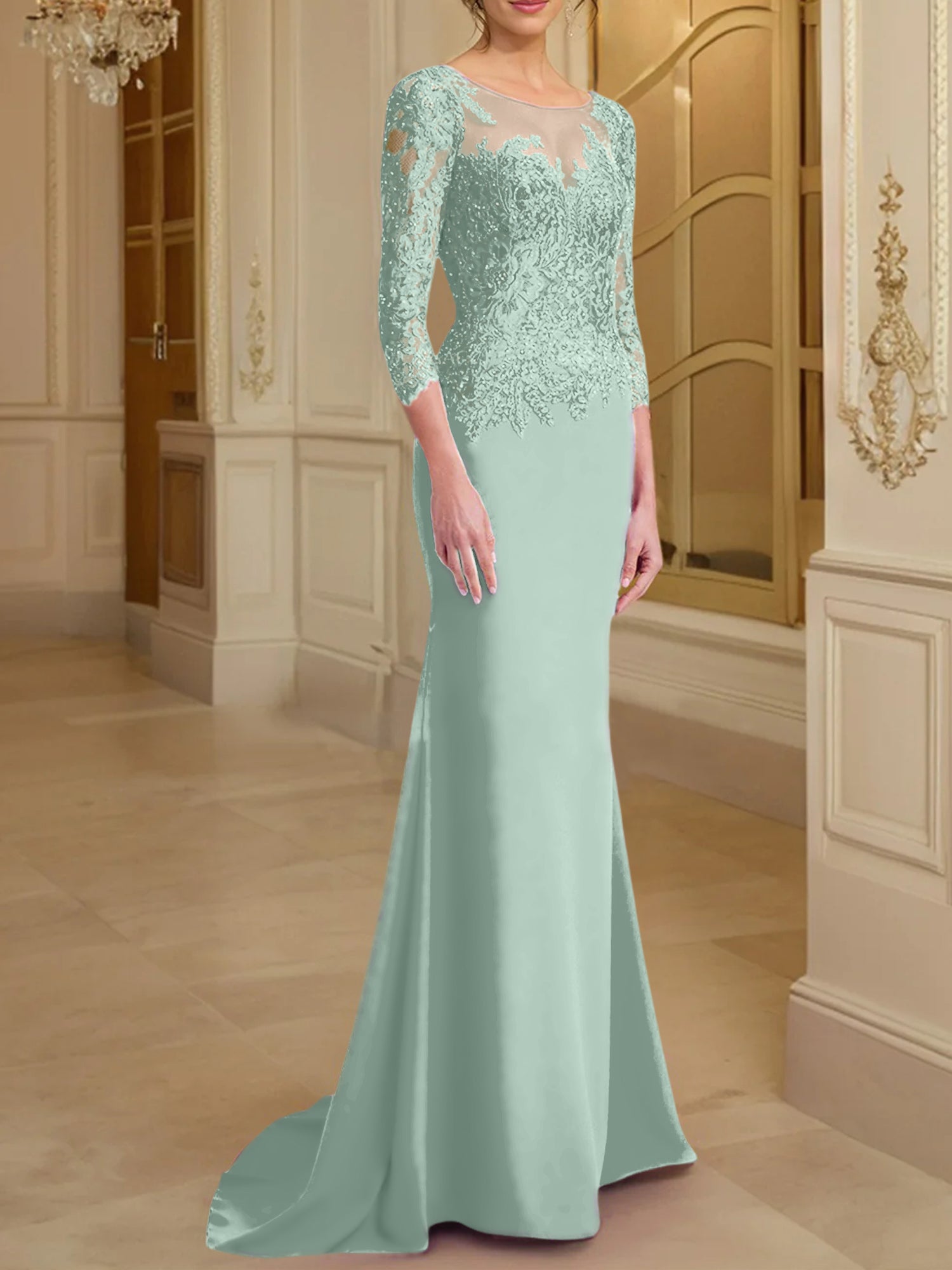 Long-Sleeved Lace Mother of the Bride Dresses in Trumpet/Mermaid Silhouette-BMbridal