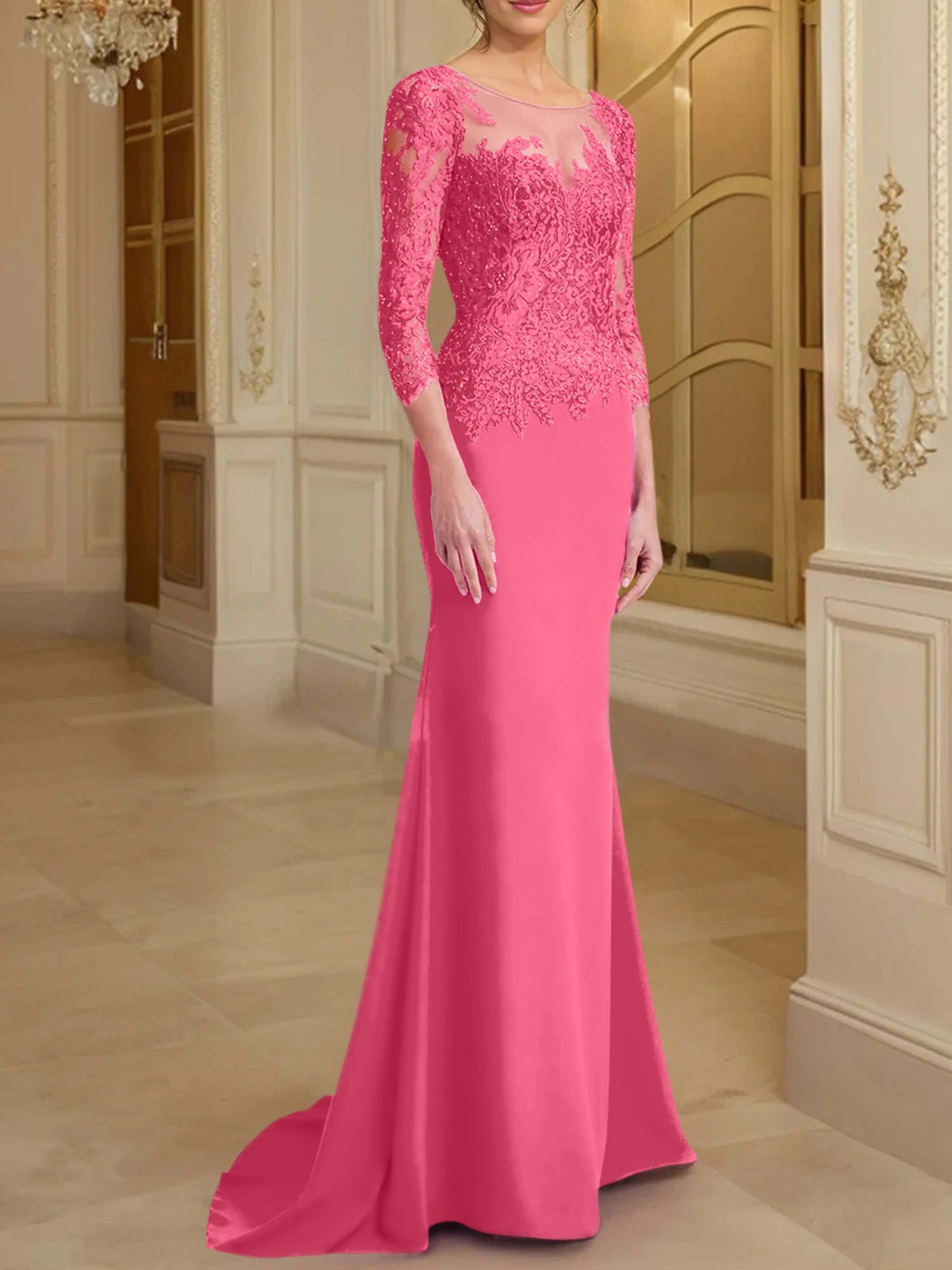 Long-Sleeved Lace Mother of the Bride Dresses in Trumpet/Mermaid Silhouette-BMbridal