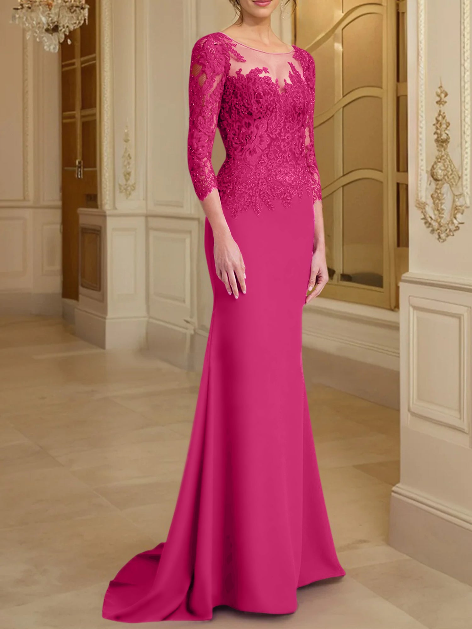 Long-Sleeved Lace Mother of the Bride Dresses in Trumpet/Mermaid Silhouette-BMbridal
